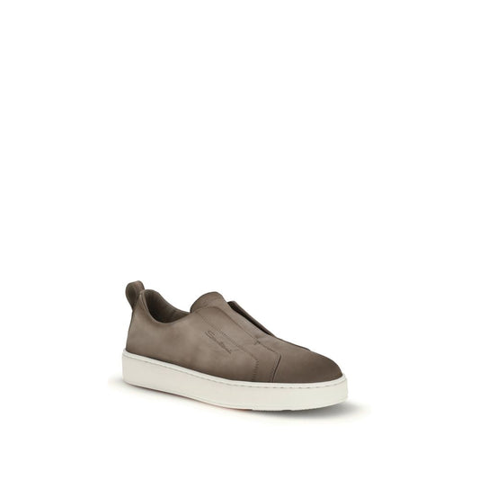 Santoni Beige Calf Leather Bos Taurus Low Top Sneakers
