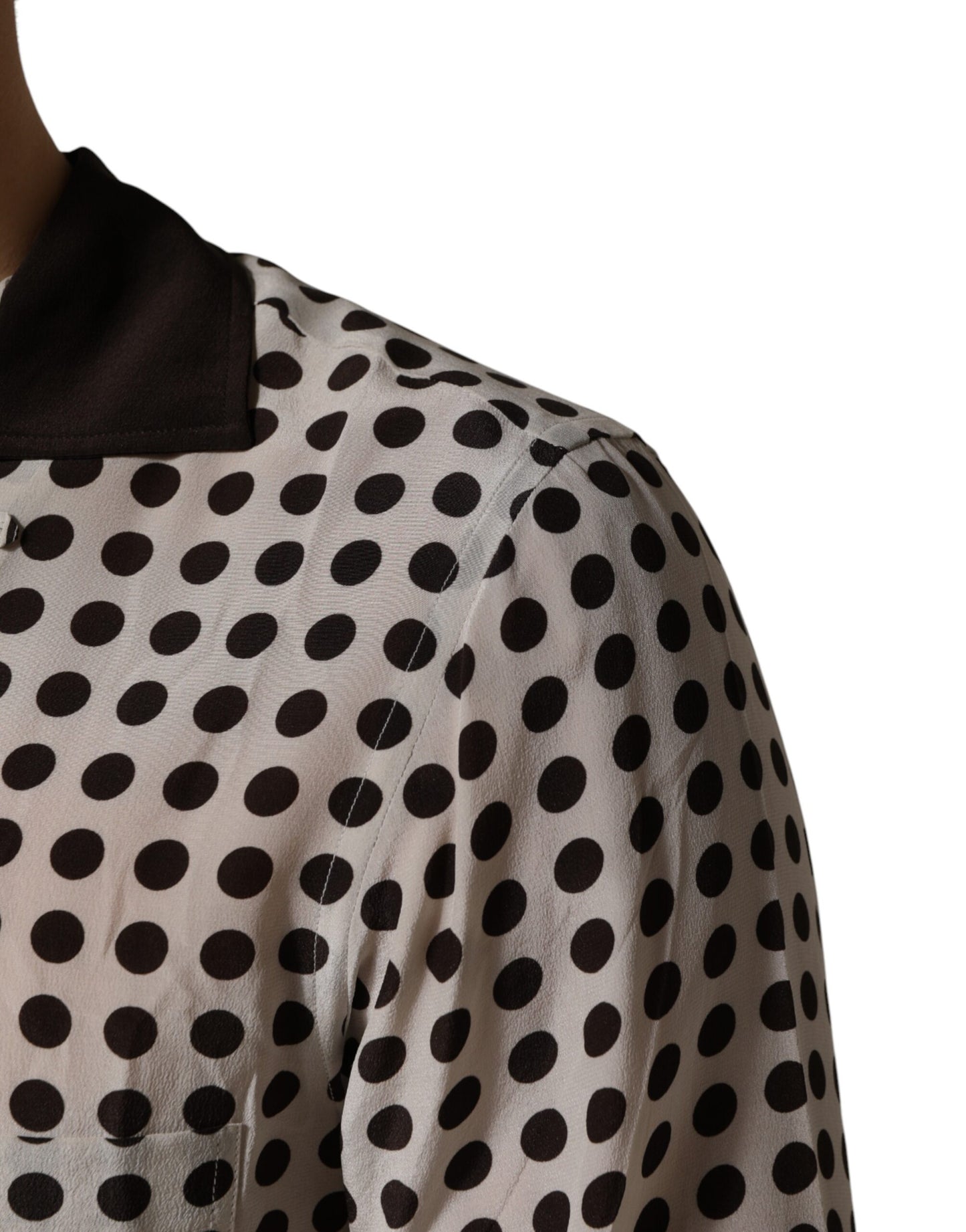 Dolce & Gabbana White Black Polka Dot Silk Men Casual Shirt