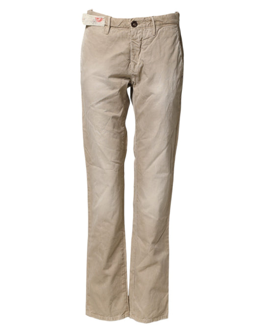Incotex Beige Mid Waist Straight Women Casual Chino Trouser Pants