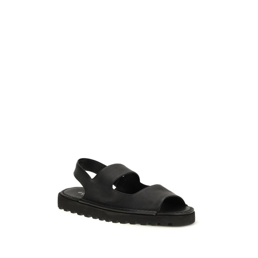 Marsell Black Calf Leather Bos Taurus Flat Sandals