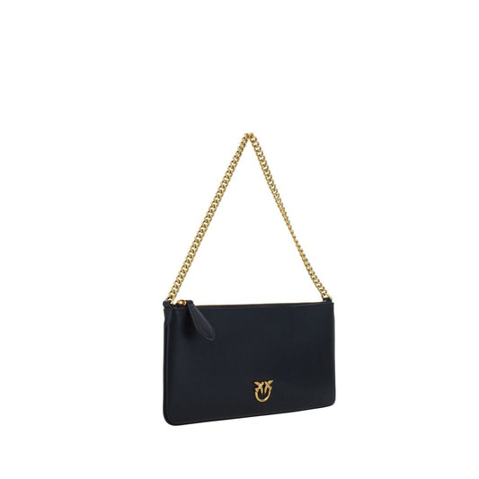 PINKO Black Calf Leather Bos Taurus Shoulder Bag