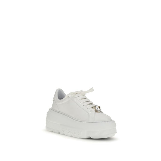 Casadei White Calf Leather Bos Taurus Platform Sneakers