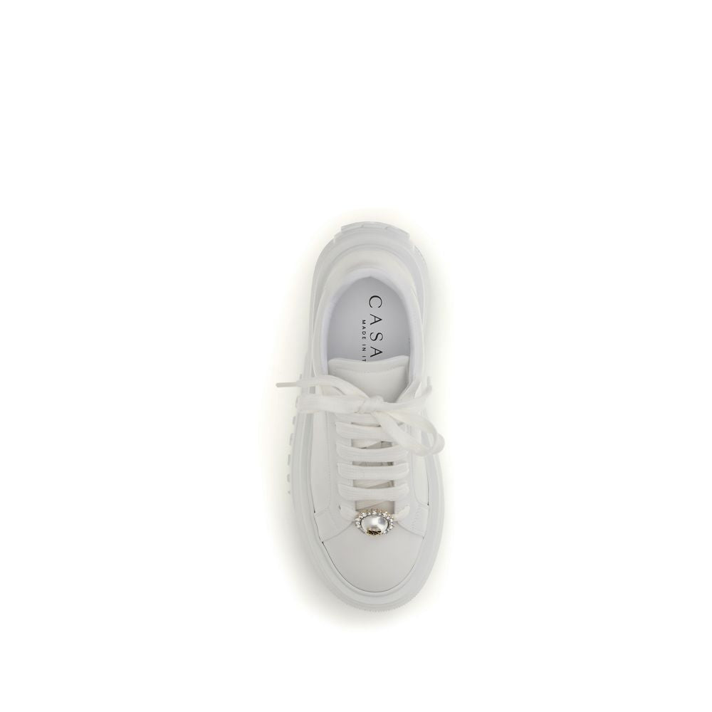 Casadei White Calf Leather Bos Taurus Platform Sneakers