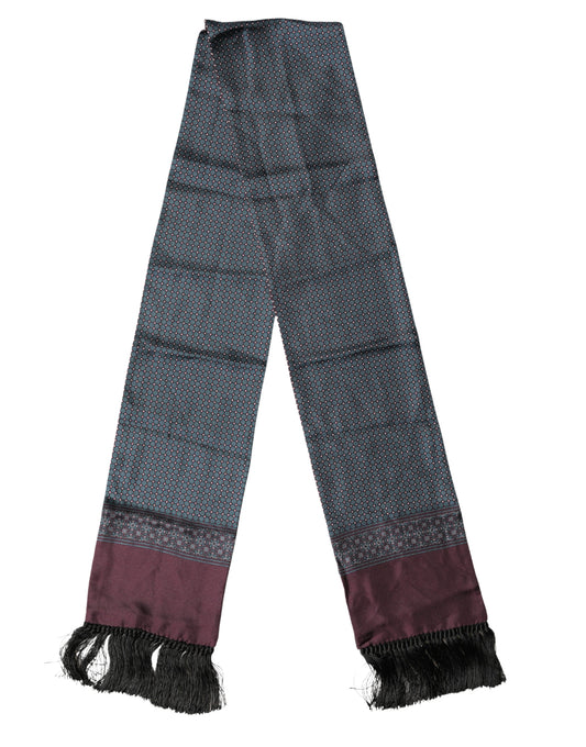 Dolce & Gabbana Bordeaux Silk Fringe Geometric Neck Wrap 142cm X 15cm Scarf