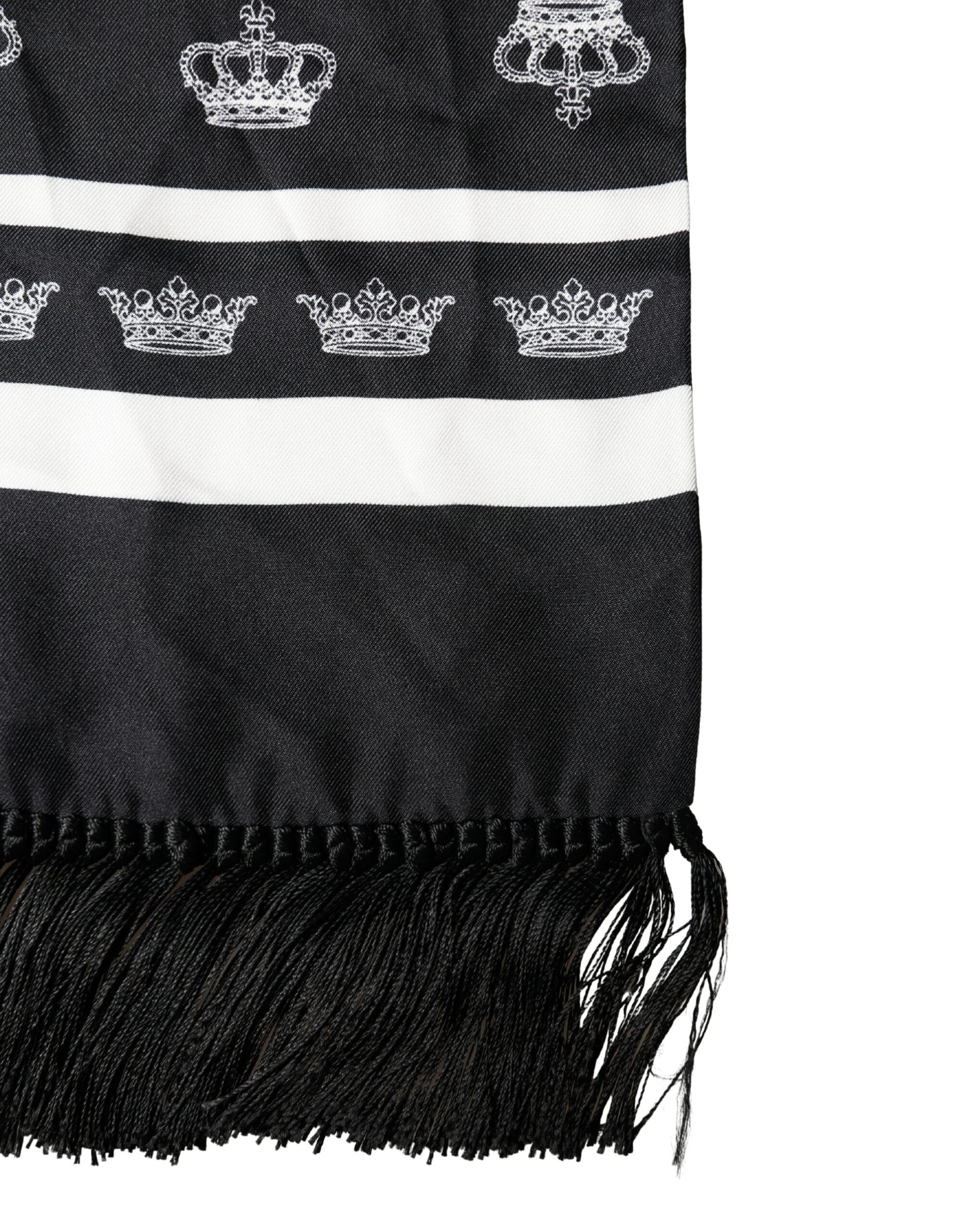 Dolce & Gabbana Black Silk Crown Fringe Neck Wrap 173cm x 32.5cm Scarf
