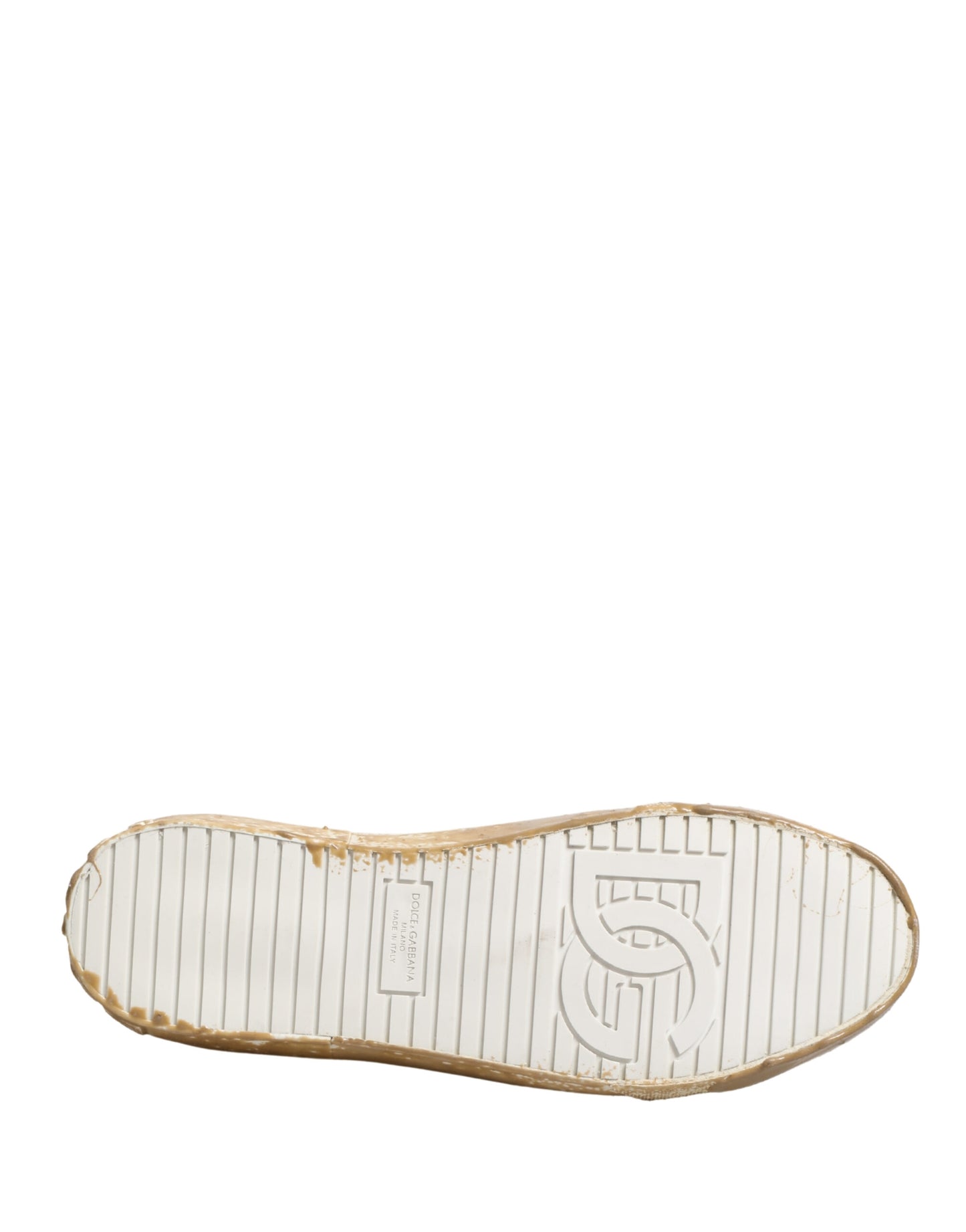 Dolce & Gabbana White Leather Paint Effect Low Top Sneakers Shoes