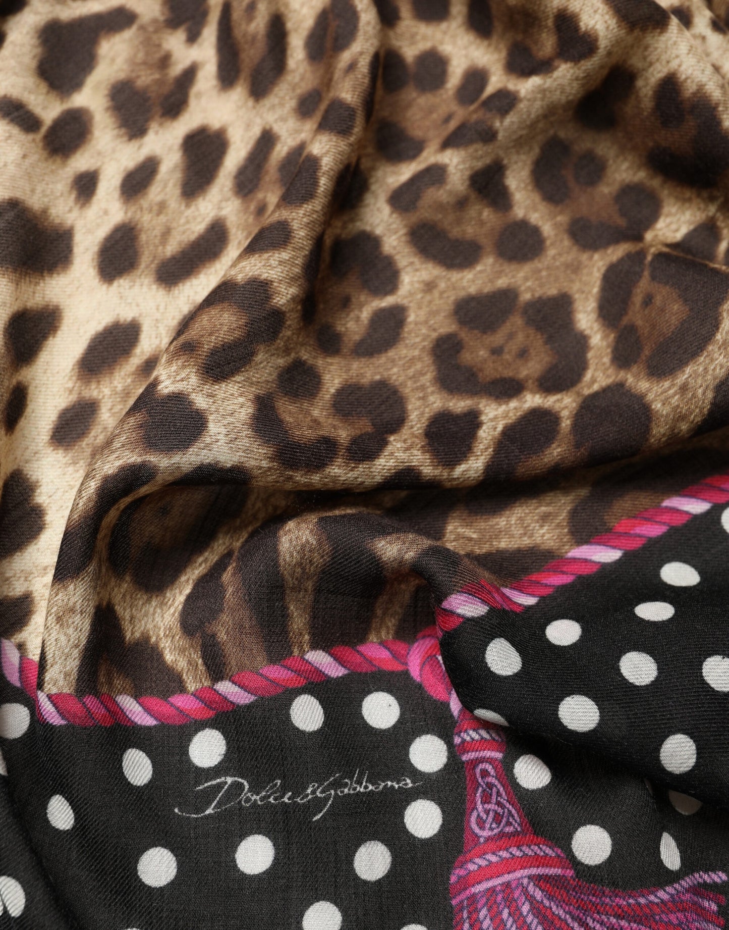 Dolce & Gabbana Multicolor Leopard Polka Dot Stole 180cm x 135cm Scarf