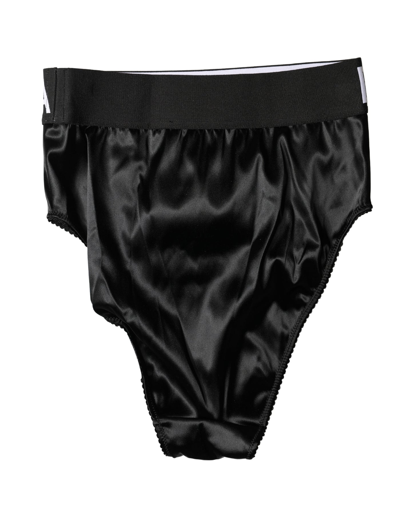Dolce & Gabbana Black Satin High-Waist Brief Logo Women Underwear