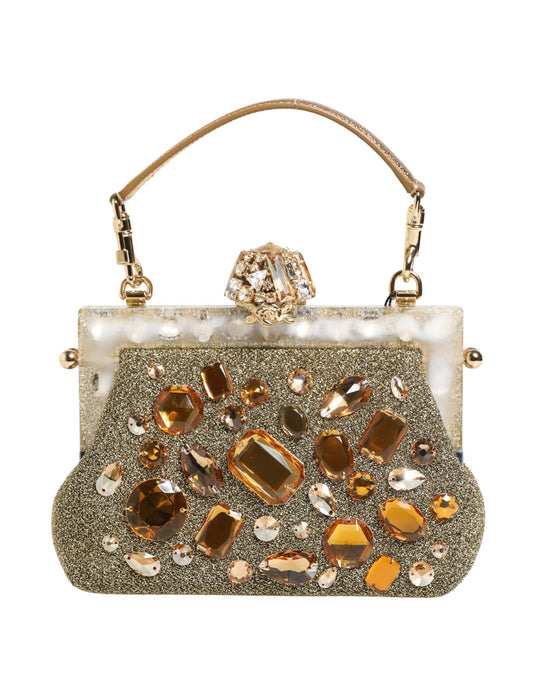 Dolce & Gabbana Gold Vanda Crystal Evening Clutch Shoulder Handbag Bag