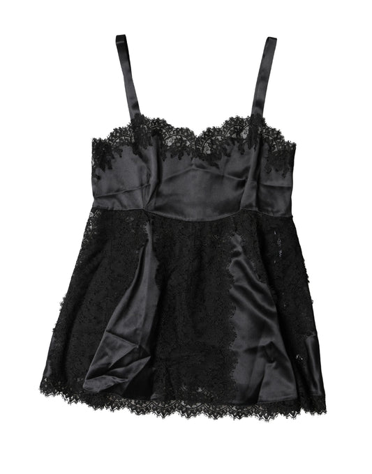 Dolce & Gabbana Black Silk Lace Trim Lingerie Top Underwear