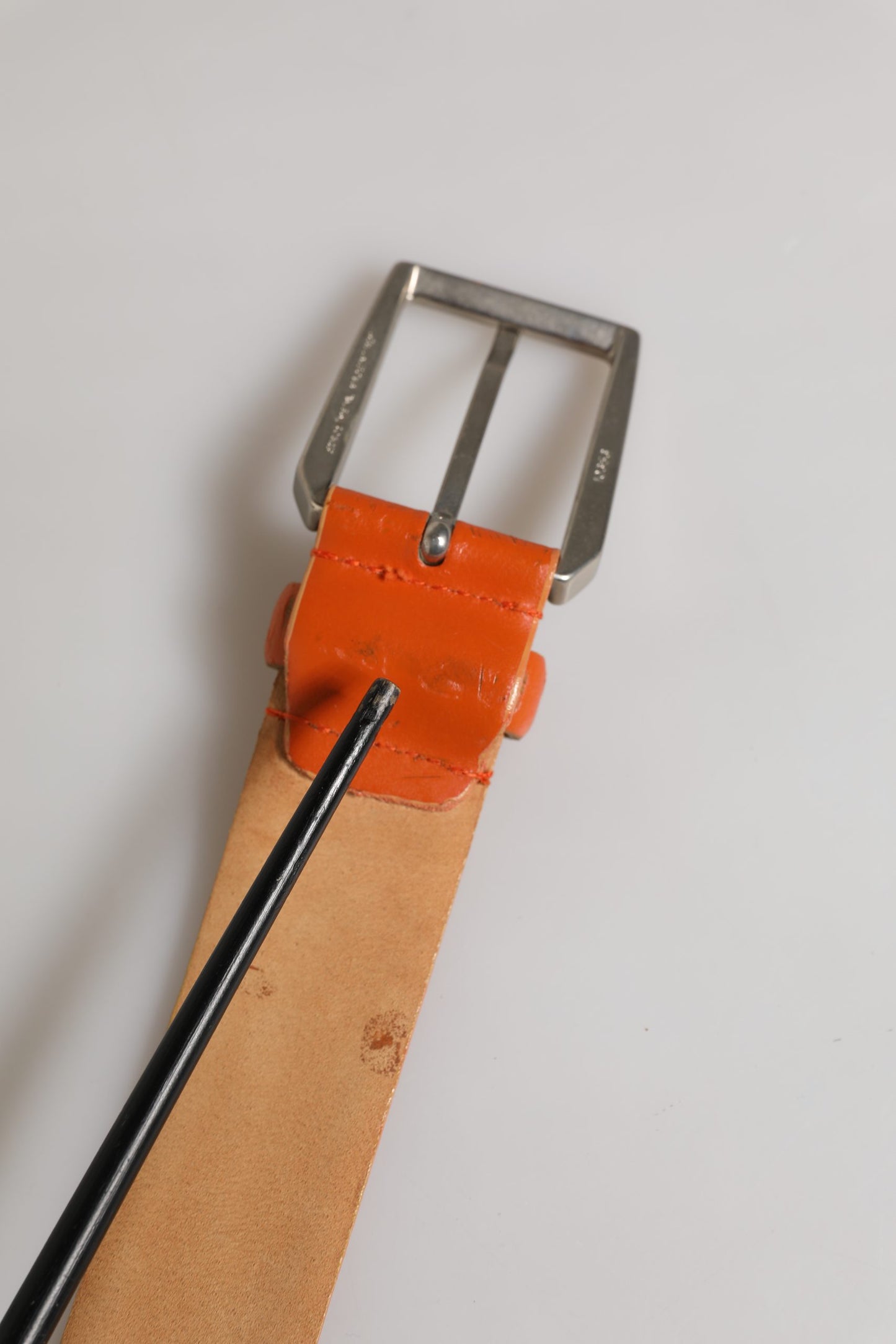 Etro Orange Genuine Leather Silver Metal Buckle Waist Belt