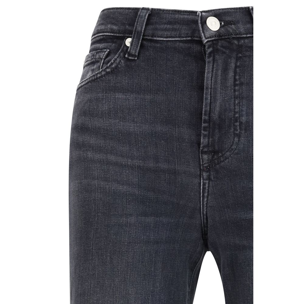 7FOR Black Cotton Flared Jeans