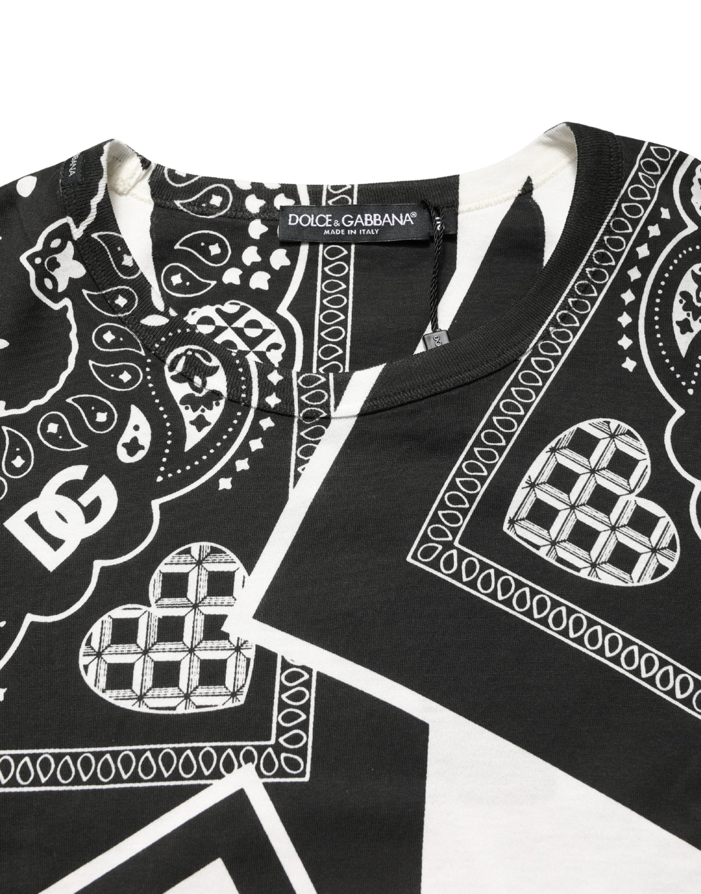 Dolce & Gabbana Black White Bandana Cotton Crew Neck T-shirt
