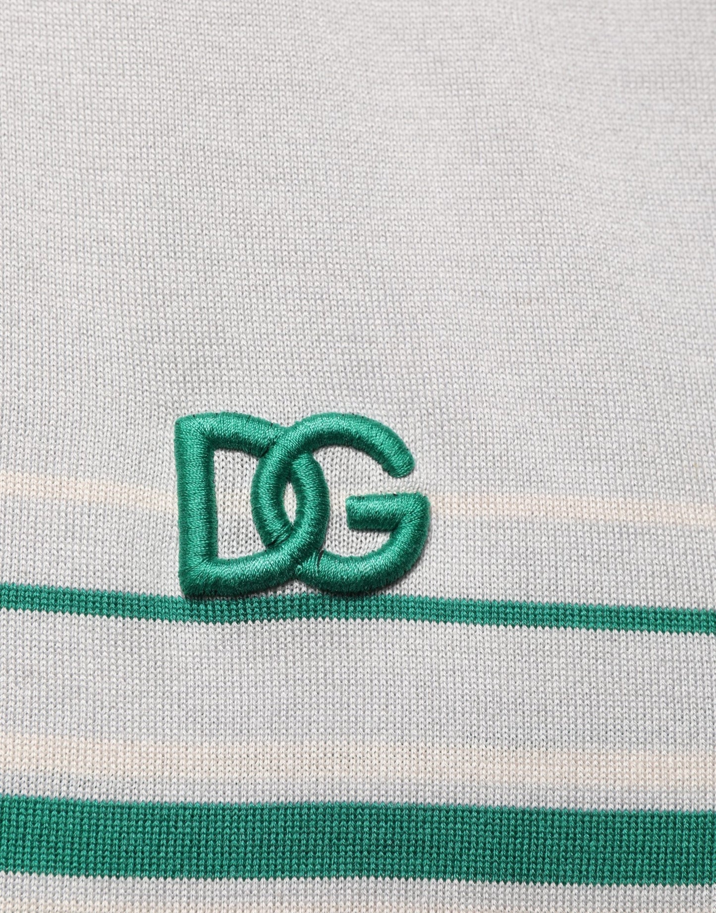 Dolce & Gabbana Gray Green Striped Logo Silk Polo T-shirt