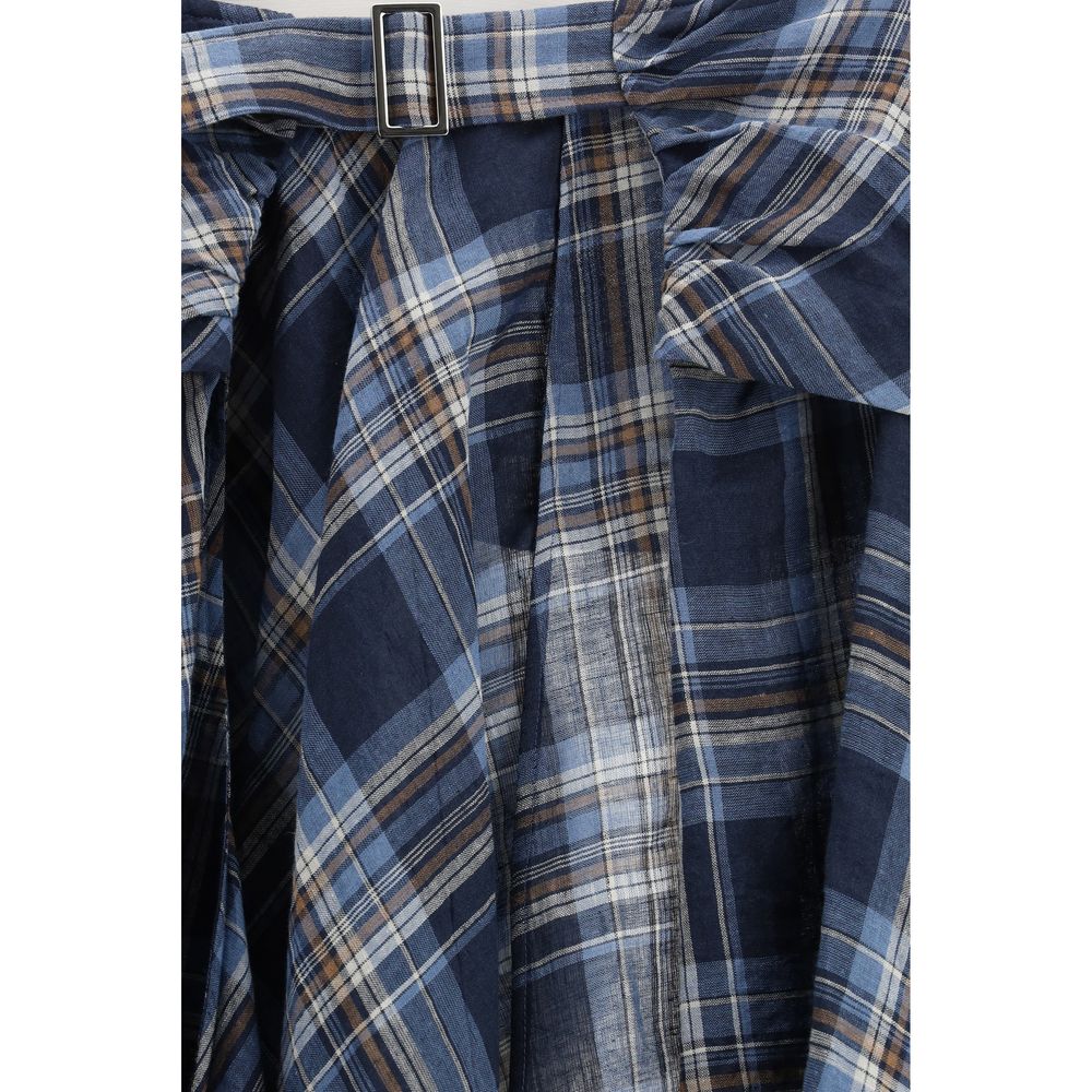 MARBELL Blue Linen Midi Skirt