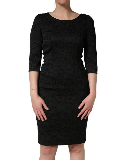 Dolce & Gabbana Black Floral Brocade Sheath Knee Length Dress