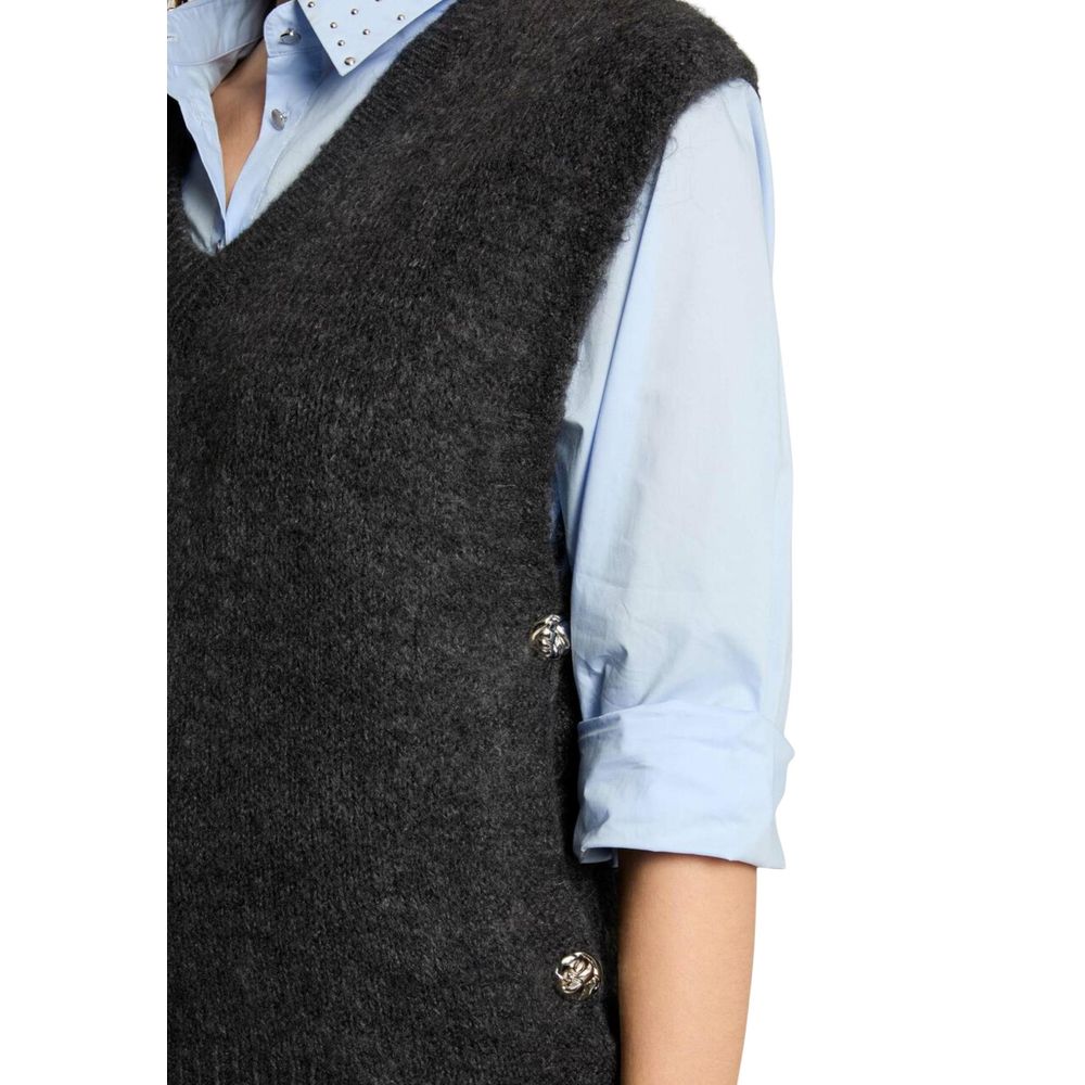 Morgan De Toi Gray Marabou Sleeveles Sweater