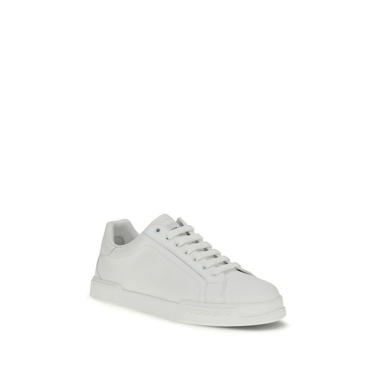 Dolce & Gabbana White Calf Leather Bos Taurus Low Top Sneakers