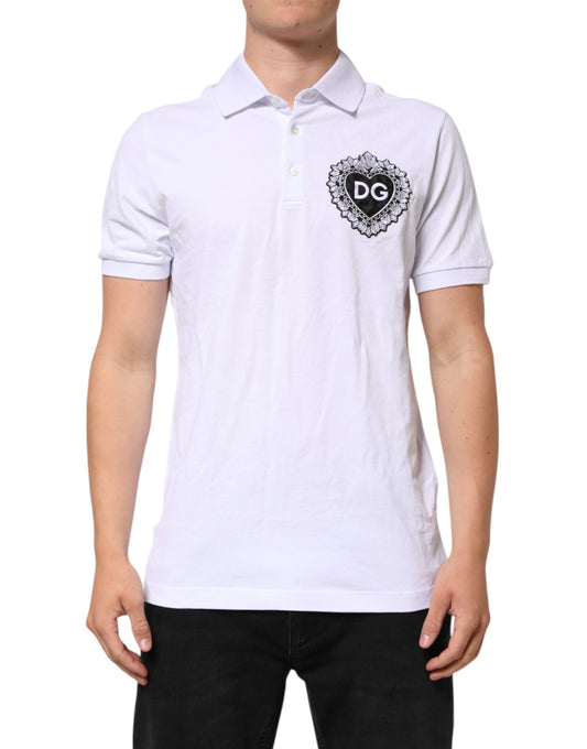Dolce & Gabbana White Cotton DG Logo Heart Men Polo T-shirt