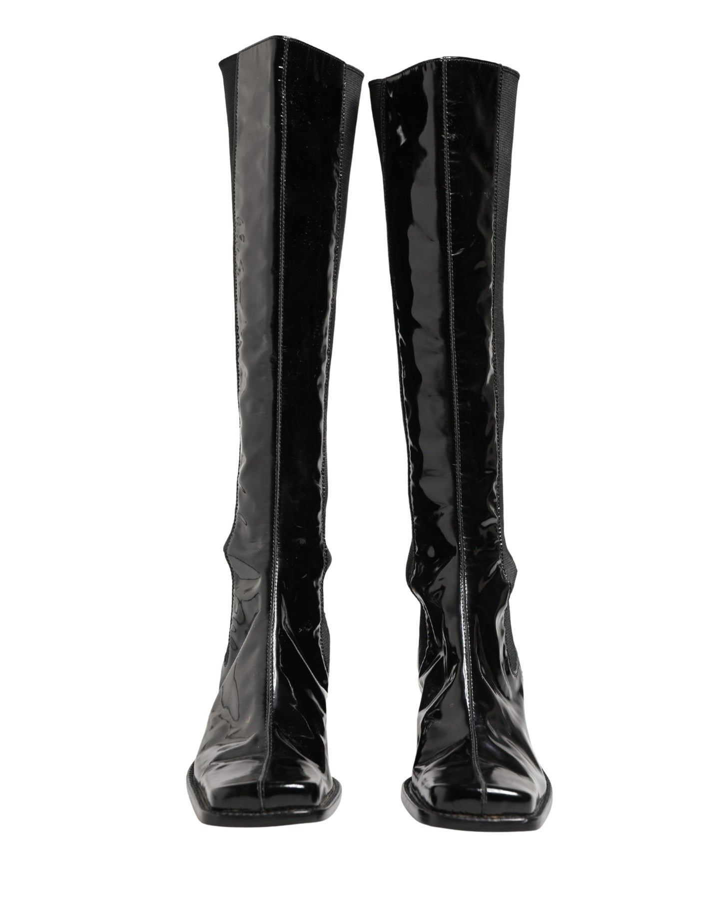 Dolce & Gabbana Black Patent Leather Knee High Boots Shoes