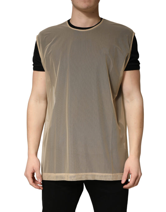 Dolce & Gabbana Beige Crew Neck Sleeveless Mesh Top T-shirt
