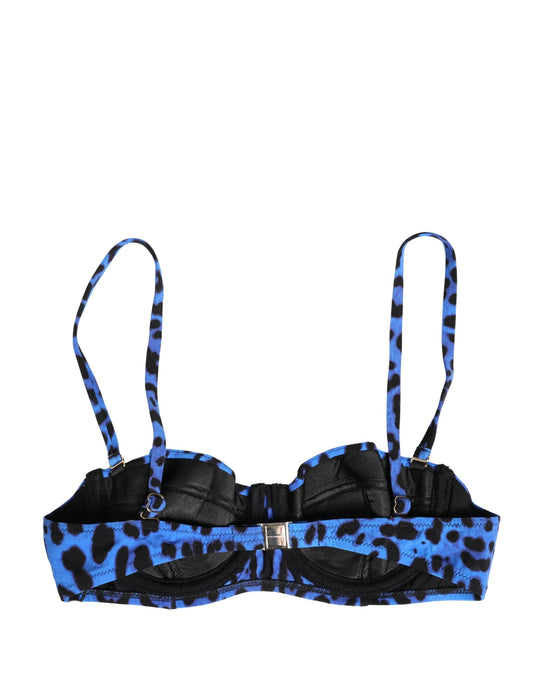 Dolce & Gabbana Blue Leopard Print Padded Balconnet Bra Underwear