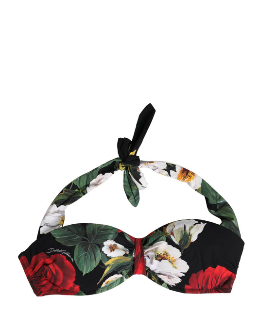 Dolce & Gabbana Black Floral Padded Halter Bikini Top Swimwear