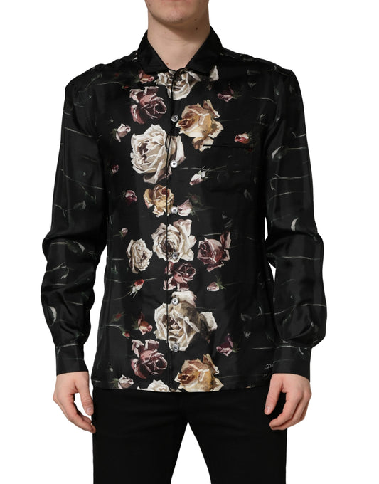 Dolce & Gabbana Black Floral Print Long Sleeves Casual Shirt