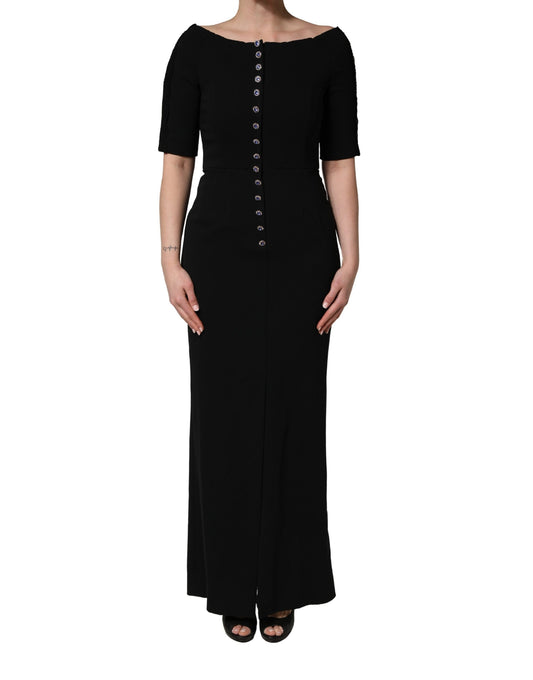 Dolce & Gabbana Black Silk Button Bodice Sheath Maxi Dress