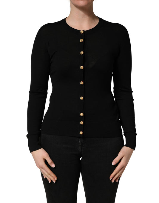 Dolce & Gabbana Black Wool Knitted Button Front Cardigan Sweater