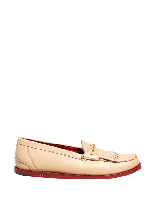 Dolce & Gabbana Beige Tassel Leather Men Slip On Loafers Shoes