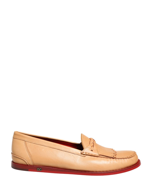 Dolce & Gabbana Beige Tassel Leather Men Slip On Loafers Shoes