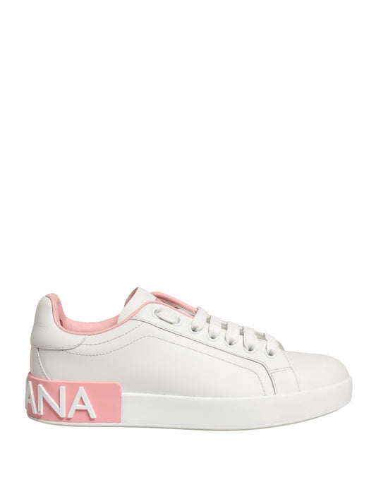 Dolce & Gabbana White Pink Lace Up Low Top Sneakers Shoes