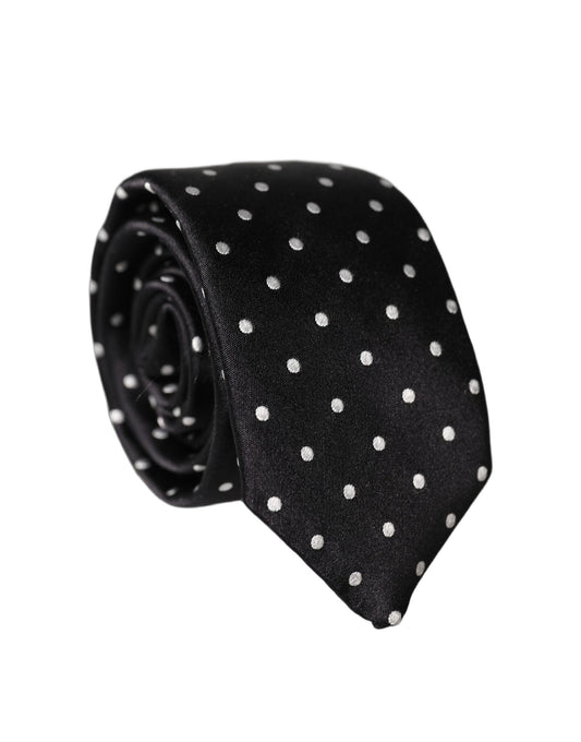 Dolce & Gabbana Black White Polka Dots Silk Adjustable Men Necktie Tie