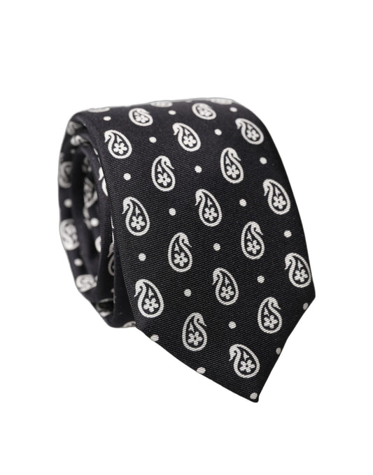 Dolce & Gabbana Black Paisley 100% Silk Adjustable Men Tied Necktie Tie