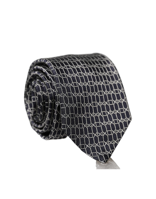 Dolce & Gabbana Black Geometric DG Silk Adjustable Men Tied Necktie Tie