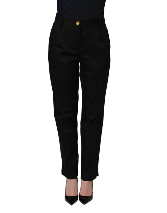 Dolce & Gabbana Black Tapered Leg Dress Cotton Trousers Pants