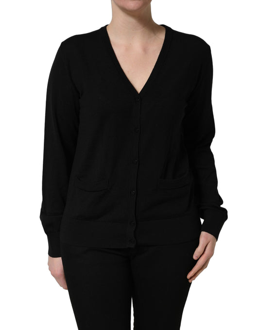 Dolce & Gabbana Black Wool Knit Button Cardigan Sweater