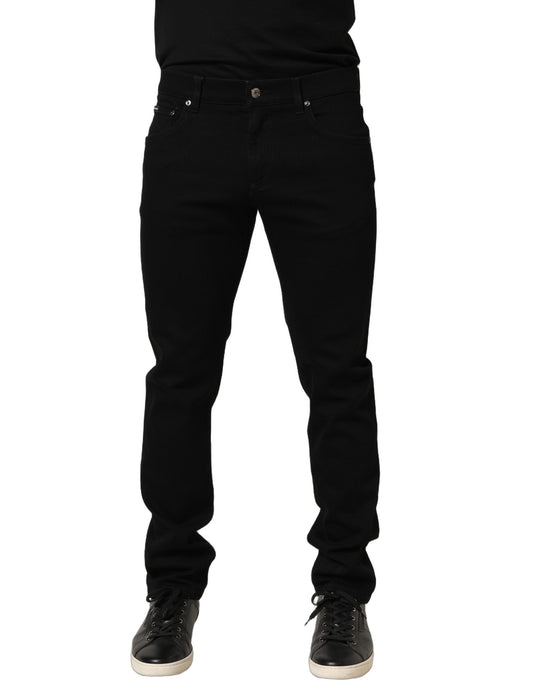 Dolce & Gabbana Black Heraldic Embroidered Skinny Denim Jeans