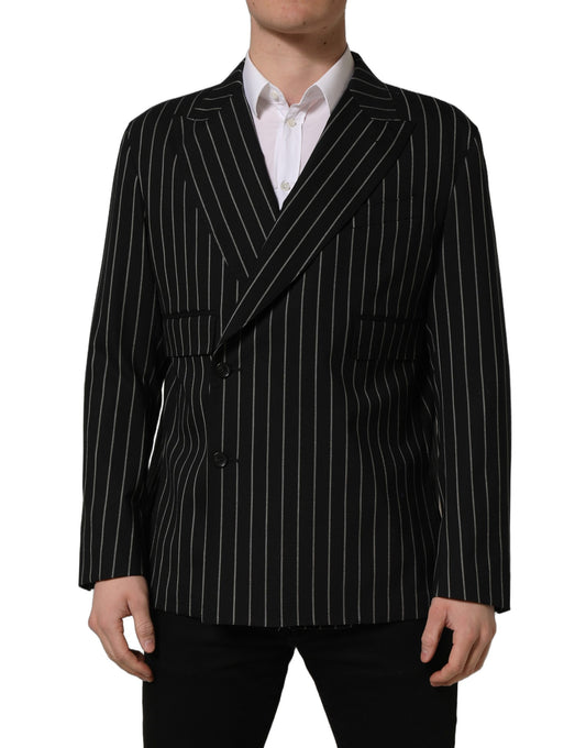 Dolce & Gabbana Black Stripes Wool Double Breasted Jacket