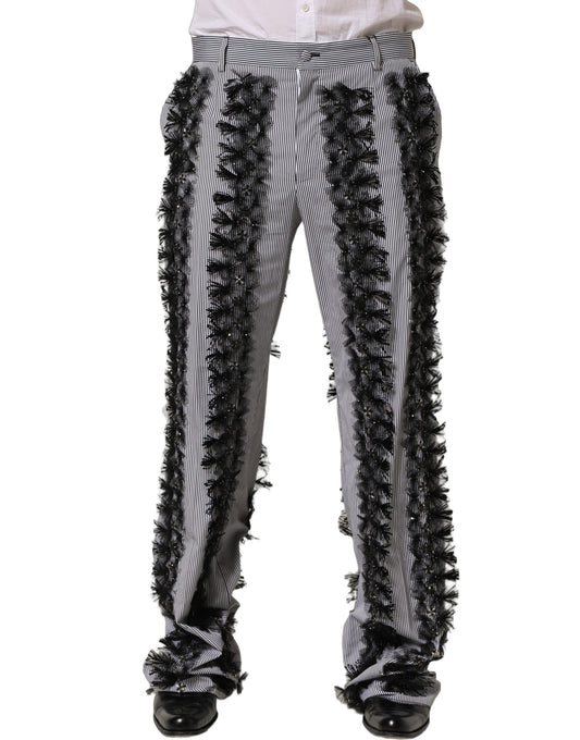 Dolce & Gabbana BlackGray Pinstripe Embellished Trouser Pants