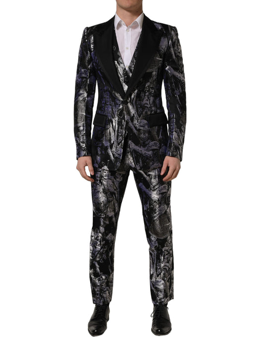 Dolce & Gabbana Black Jacquard Slim Fit Formal 3 Piece Suit