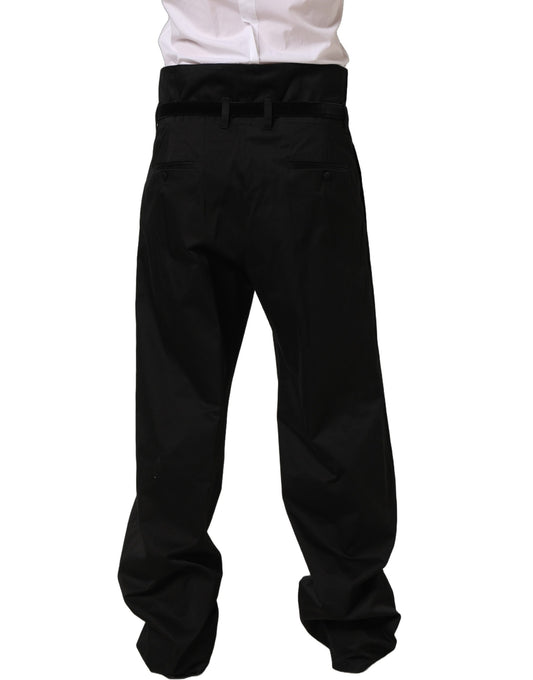 Dolce & Gabbana Black Cotton Straight Leg DressTrouser Pants