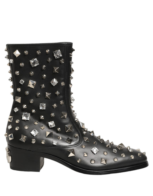 Dolce & Gabbana Black Crystal Embellished Short Boots Shoes