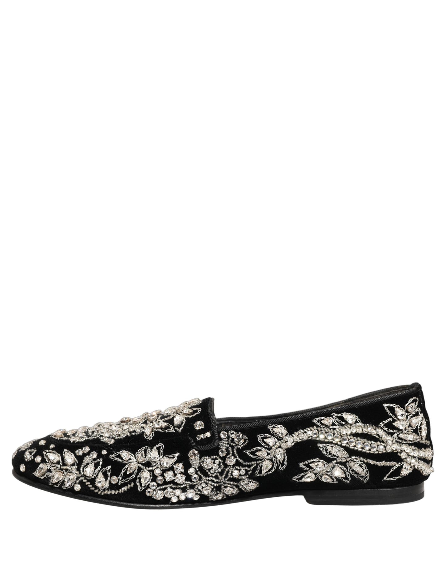 Dolce & Gabbana Black Velvet Embellished Dress Loafers Shoes