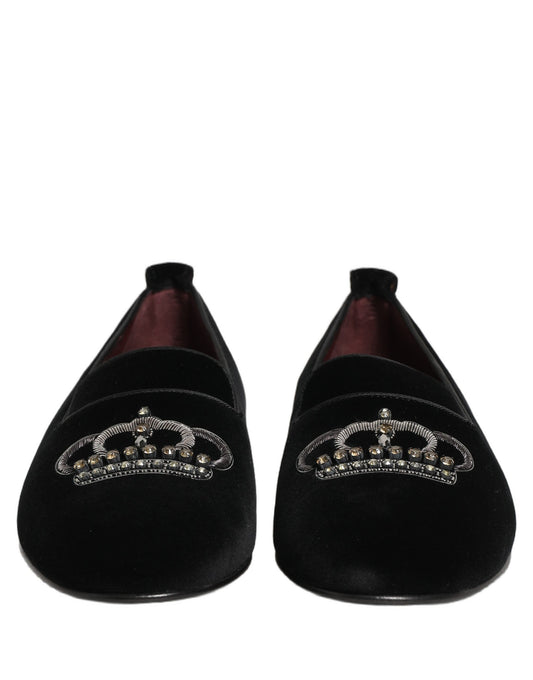 Dolce & Gabbana Black Crown Embellished Dress Loafers Shoes