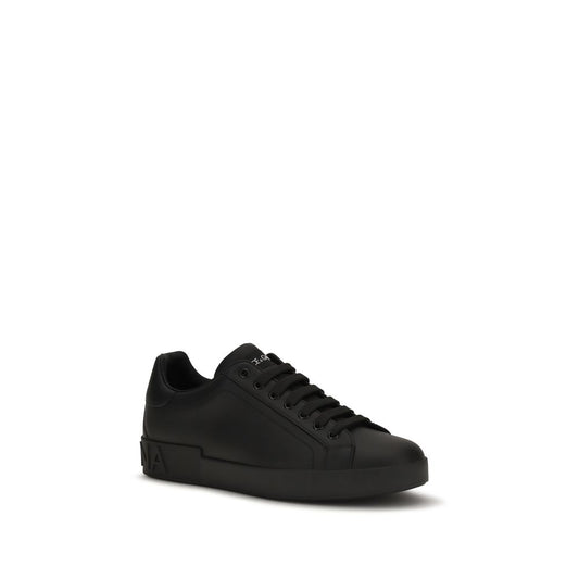 Dolce & Gabbana Black Calf Leather Bos Taurus Low Top Sneakers