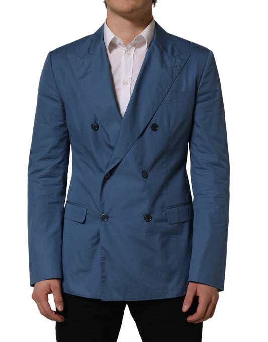 Dolce & Gabbana Blue Cotton Double Breasted Men Coat Blazer