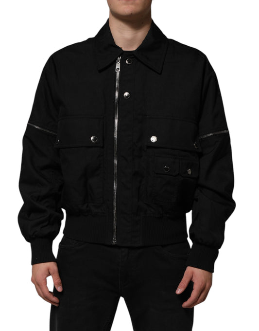 Dolce & Gabbana Black Nylon Full Zip Blouson Bomber Jacket