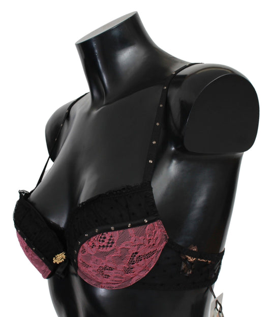 Roberto Cavalli Black Pink Lace Push Up Bra Underwear